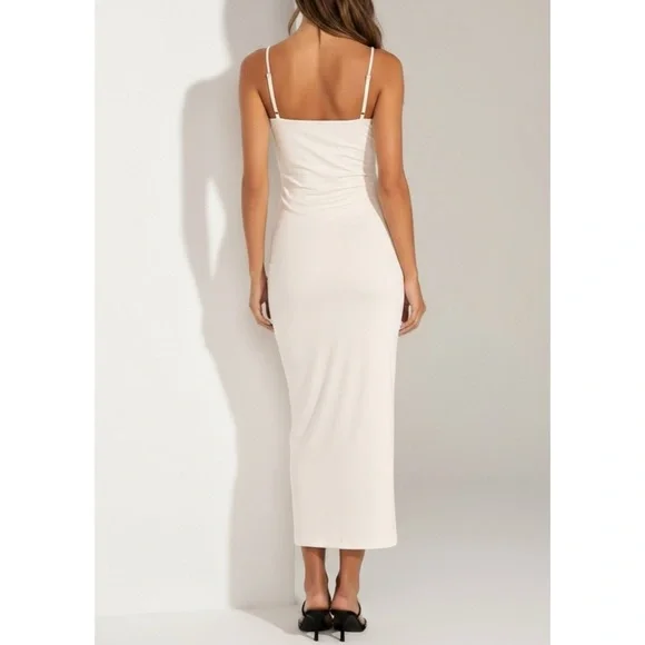 CAMILA COELHO Yasmeen Cut-Out Ring Detail Soft Jersey Midi Dress, Beige, Small - Picture 4 of 12